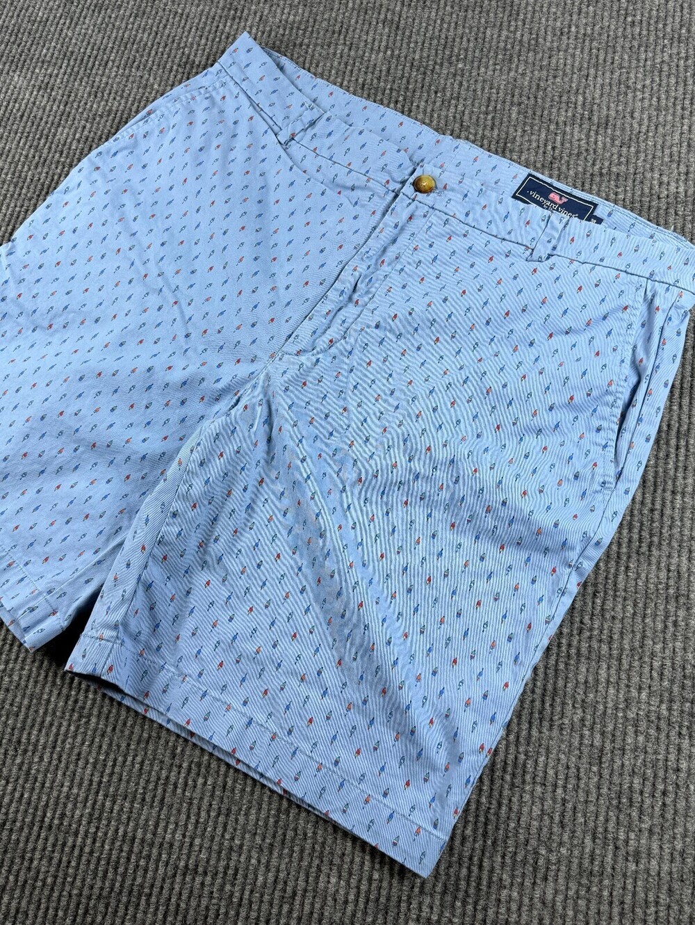 Vineyard Vines Breaker Chino Short Men 38 Light Blue Fishing Lure All Over Print